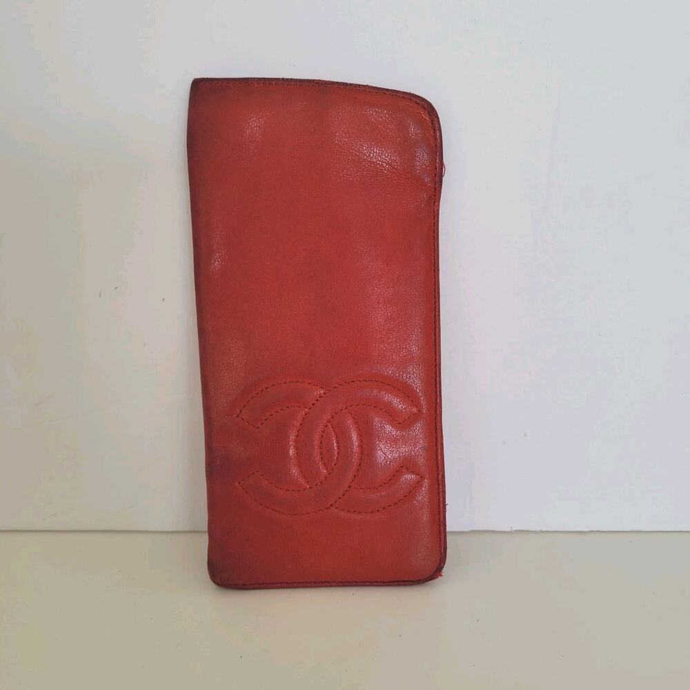 Chanel CC Eyeglass Case Geniue Leather Logo Red Pouch Vintage Retro Soft
